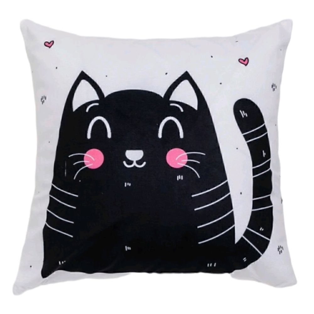 Black Kitty Cartoon Cat Design Pattern Zippered Accent Pillowcase